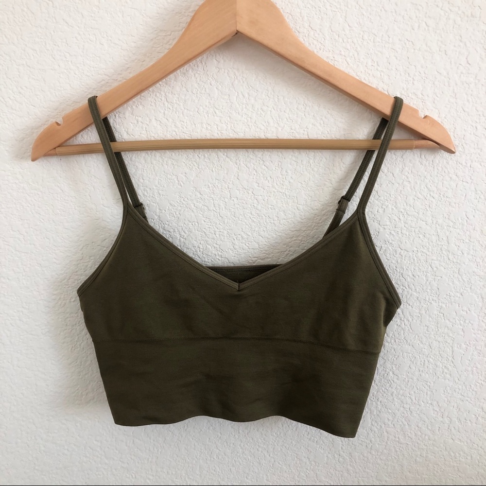 Dark Olive Seamless V-Neck cropped Cami - Picture 2 of 3
